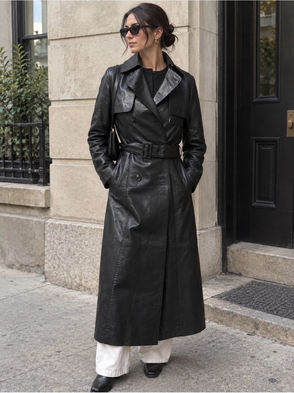 Bod & Christiensen 100% Leather Double-Breasted Trench Coat Size Small